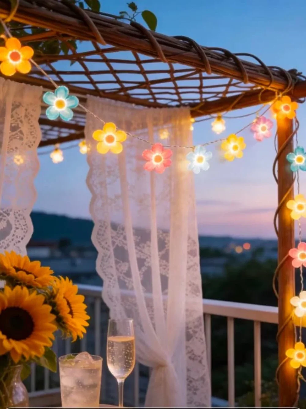New 1pc Flower Light String with 20 LED Bulbs, Fairy Lights 78.74 inches